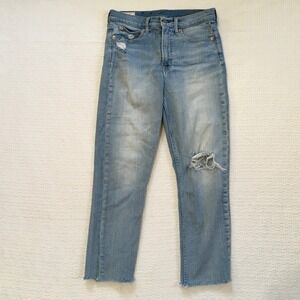 Gap Cigarette High Rise Distressed Light Wash Raw Hem Jeans Womens 29 8R